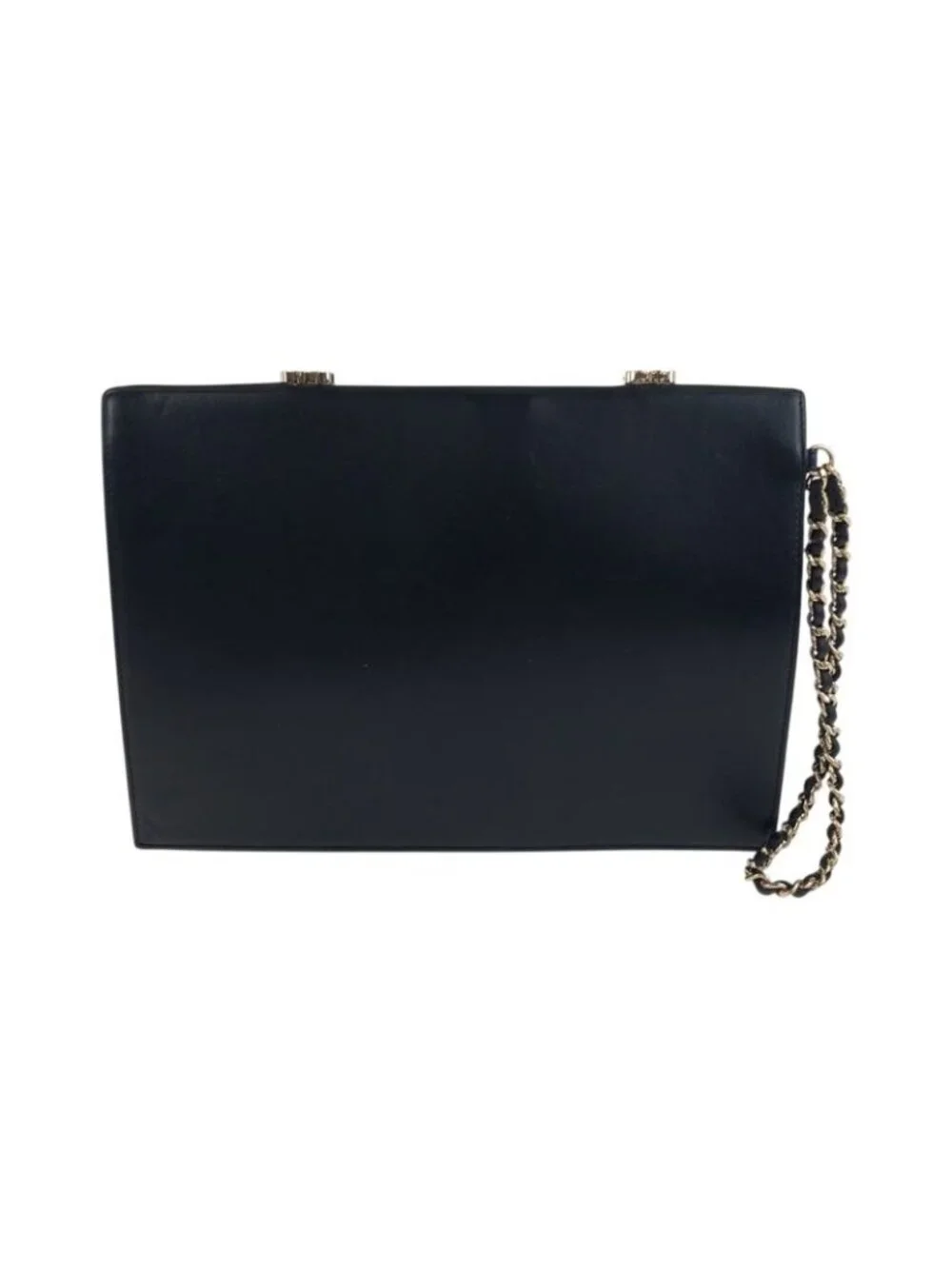 Chanel CC Logo White Black Gold Lambskin Clutch - Picture 2 of 9